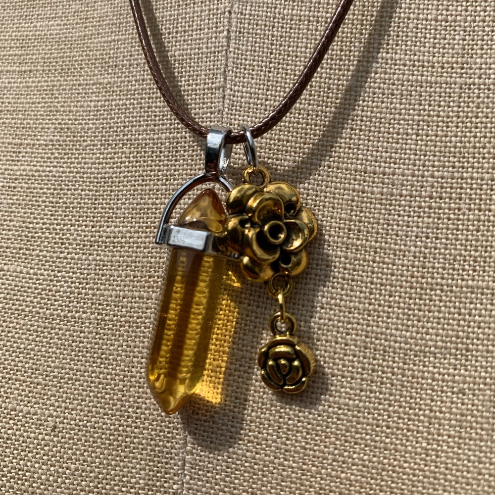 Handmade Honey Amber Resin Crystal Amulet Necklace & Flower Charm - Picture 7 of 8